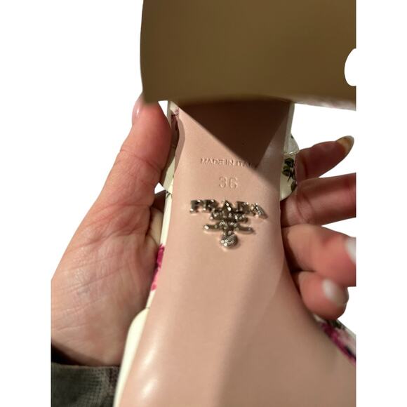 NWT Prada Floral Patent Leather Strappy Slingback Open Toe Heels | Size 36 - Picture 11 of 13